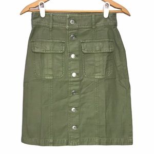 NEW J Crew Button Front Chino Skirt Green Cotton 24 Mini AR473 NWT Re-Imagined